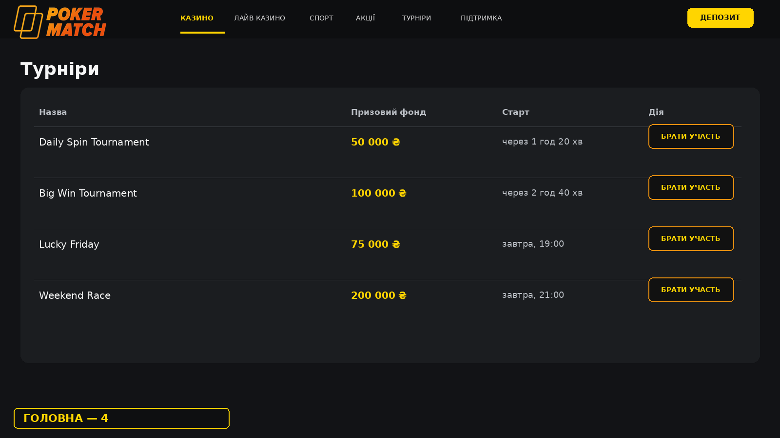 Турніри PokerMatch з призовими фондами та стартом