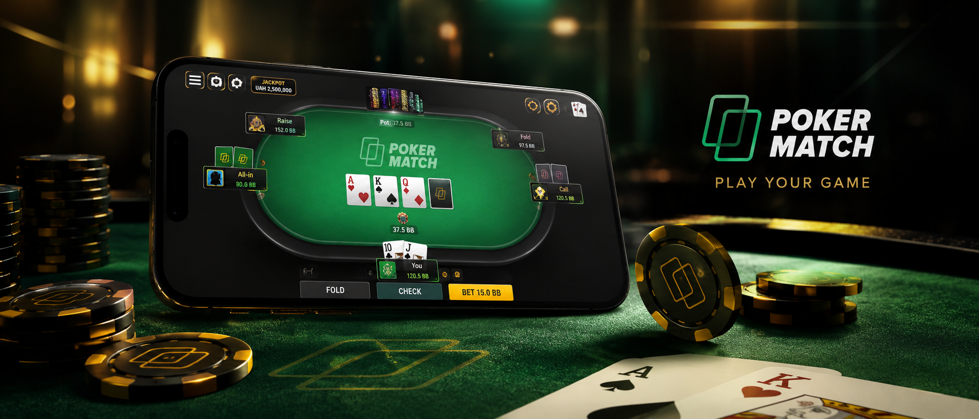 Робоче дзеркало PokerMatch на мобільному телефоні
